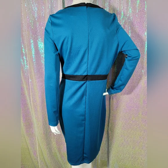 Kardashian Kollection Long Sleeve Beaded Bright Blue Bodycon Dress in XL - Picture 3 of 8